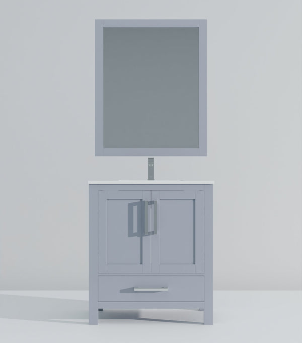 English Elm Dark Grey Vanity 30 in. W x 22 in. D with White Quartz Top, Chrome Faucet & 28 in. Mirror, Durable B2731S01251