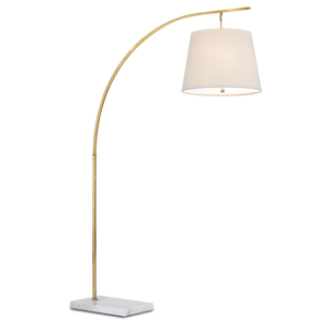 Cloister Brass Floor Lamp - Modern Arc Design with Elegant White Shade and Antique Finish for Style