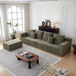 English Elm Deep Seat Corduroy Modular Cloud Couch - Plush Comfort With Built-In Cup Holders, No Assembly Needed! W848S00053