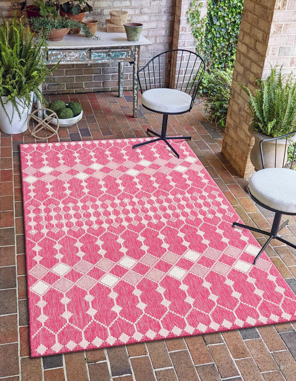 Unique Loom Outdoor Trellis Traliccio Machine Made Trellis Rug Magenta, Ivory/Pink 9' 0" x 12' 2"