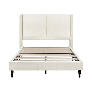 English Elm Queen Plush Upholstered Bed Frame with 55.5" High Headboard, Bouclé Style, 12-Slat Support, 1000lb Capacity Beige 64.96 L x 31.5 W x 8.07 H W1716P335674