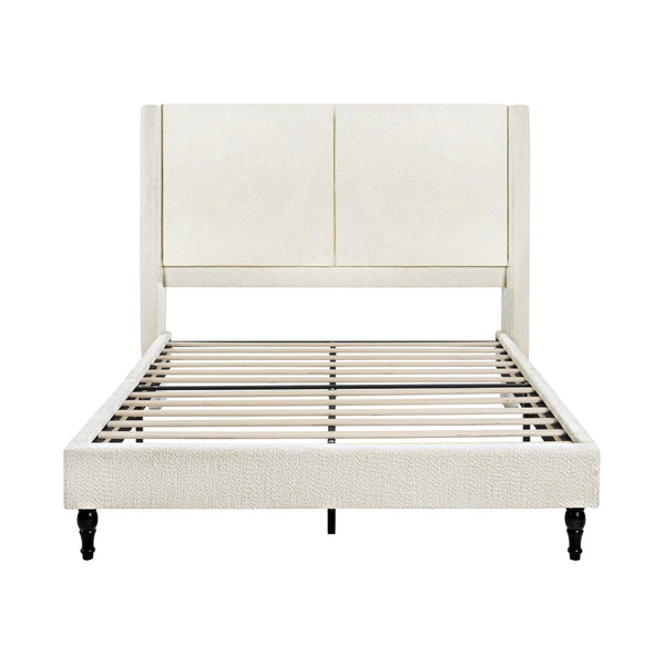English Elm Queen Plush Upholstered Bed Frame with 55.5" High Headboard, Bouclé Style, 12-Slat Support, 1000lb Capacity Beige 64.96 L x 31.5 W x 8.07 H W1716P335674