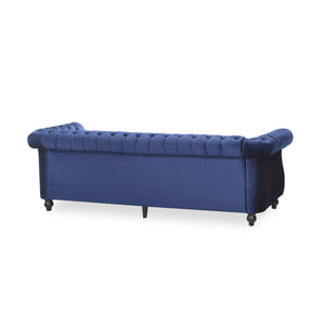 English Elm Christopher Knight Home® - 3 Seater Chesterfield Sofa with Button Tufted Diamond Stitch, Nailhead Accents & Scrolled Arms - Low Profile Blue N771P262584U