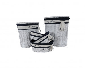Homeroots 14.5" X 20" X 23" Whiteblueovalwillow Basket Set Of 5  Rattan 365075