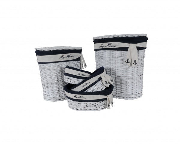 Homeroots 14.5" X 20" X 23" Whiteblueovalwillow Basket Set Of 5  Rattan 365075