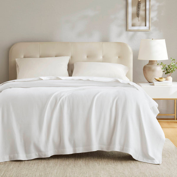 JLA Home Madison Park - Blanket Crafted from 100% Egyptian Cotton for Supreme Softness, Durable Everyday Comfort and Breathability White MP51N-5162