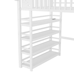 English Elm Full Metal Loft Bed with Stair Storage Rgb Lighting and Charging Station for Teens White W2580S00075
