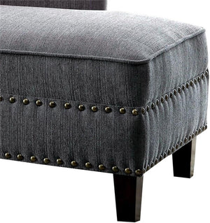 English Elm Gray Upholstered Chaise Bench with Nailhead Trim, Curved Arm, Pillow Included, Transitional Linen Look, 61"W x 25"D x 31.5"H, Plush Comfort B011P305692