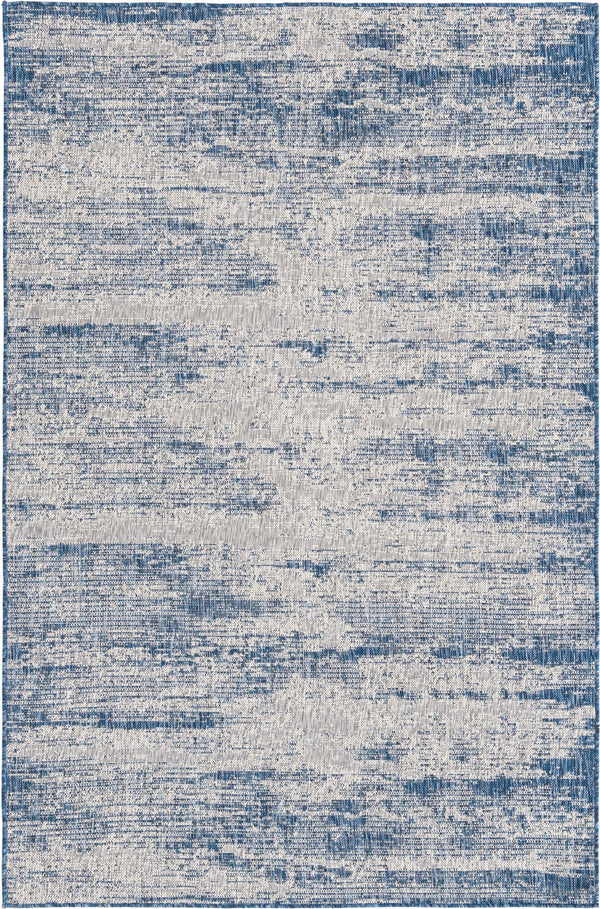 Unique Loom Outdoor Modern Cartago Machine Made Abstract Rug Blue, Ivory/Gray 5' 3" x 8' 0"