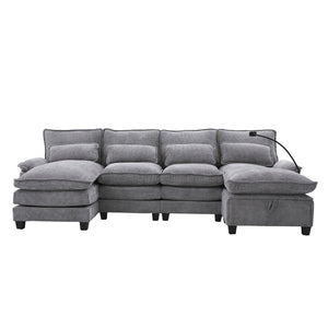 English Elm United U-Shaped Sectional Sofa 106" Cloud Couch - Comfy Chenille, Storage Ottoman, Usb Ports & Pillows W1568S00232-GIGA