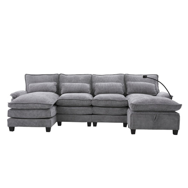 English Elm United U-Shaped Sectional Sofa 106" Cloud Couch - Comfy Chenille, Storage Ottoman, Usb Ports & Pillows W1568S00232-GIGA