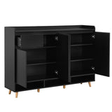 English Elm Sleek and Contemporary Shoe Cabinet With Adjustable Shelves, Minimalist Home Organizer With Solid Wood Legs, Storage Sideboard For Entryway, Living Room, Black