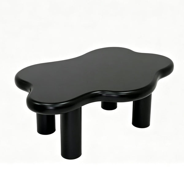 English Elm 40-inch Cloud Shaped Coffee Table Sculptural Mdf Top with Tapered Legs for Living Rooms Black W3935S00004