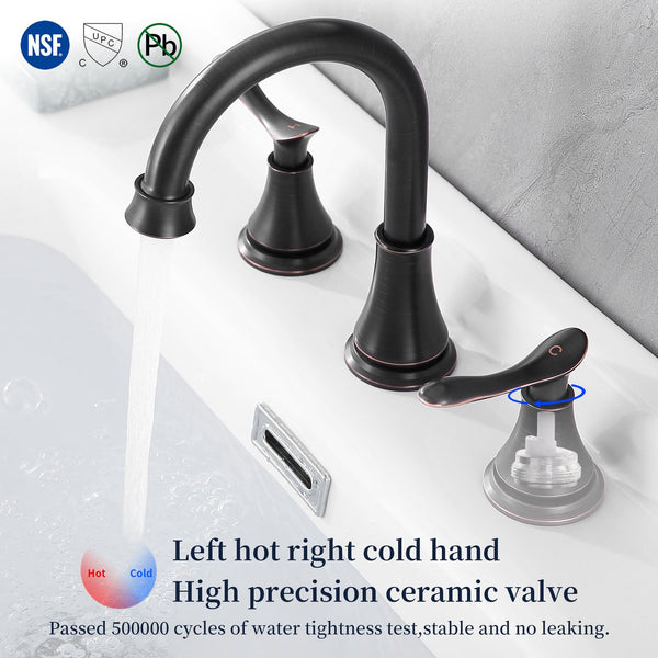 English Elm 2-Handle Widespread Bathroom Sink Faucet In Oil Rubbed Bronze With 360° Swivel Spout & Drain Kit T3177P277518