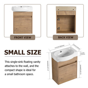 English Elm Soft Close Wall Mounted Bathroom Vanity with Ceramic Vessel Sink and Storage Rack W999S00488