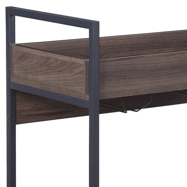 English Elm Jerrick Walnut & Black Serving Cart with 2-Tier Shelves, Powder-Coated Metal Frame, Cup Holder - Durable Utility Table B2726P286744