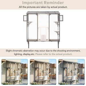 English Elm Outdoor Fir Wood Window Catio Enclosure with Four Climbing Platforms for Cats Grey,White N719P418371K