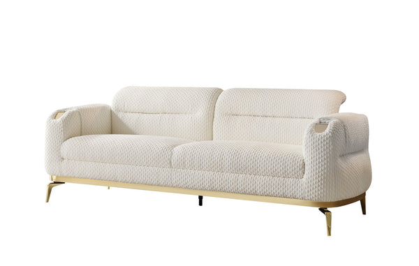 English Elm Zoe Plush chenille sofa with gold accents and lumbar support for modern upscale living room style Cream B009P303216