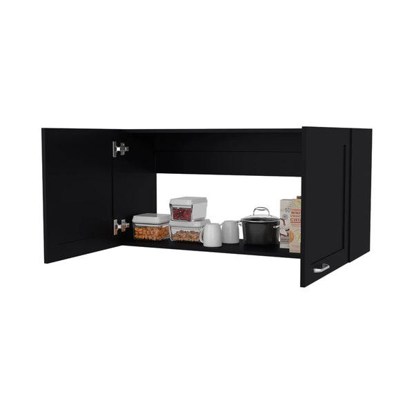 English Elm Wenge Kitchen Wall Cabinet with Doors and Open Shelf — Modern Space-Saving Particleboard Storage, 39.4" W B062P303931