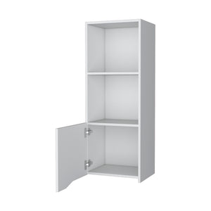 English Elm Pima Recessed Wall Cabinet in White Melamine with 3 Shelves, 1 Door — Slim Built-In Storage Solution B128P237130