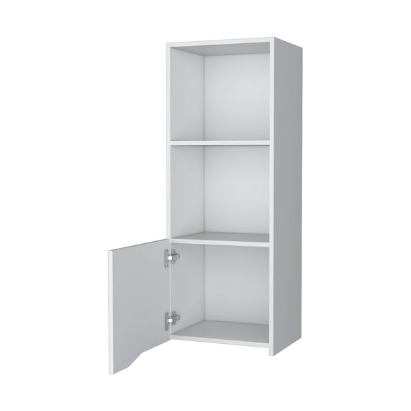 English Elm Pima Recessed Wall Cabinet in White Melamine with 3 Shelves, 1 Door — Slim Built-In Storage Solution B128P237130
