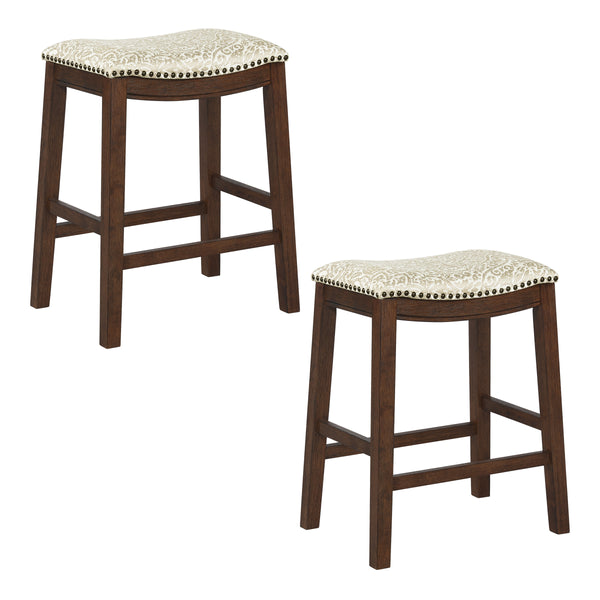 OSP Home Furnishings 24" Saddle Stool - Set of 2 Damask Taupe / Dark Walnut