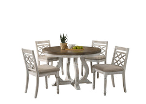 English Elm Fiorella Round Walnut Dining Set Seats Four with Upholstered Off White Chairs B2749S00001