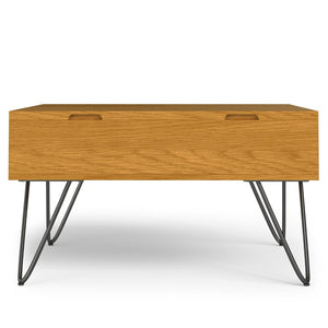 English Elm Hunter Solid Oak Lift Top Square Coffee Table with Hidden Storage and Hairpin Legs B136P429095