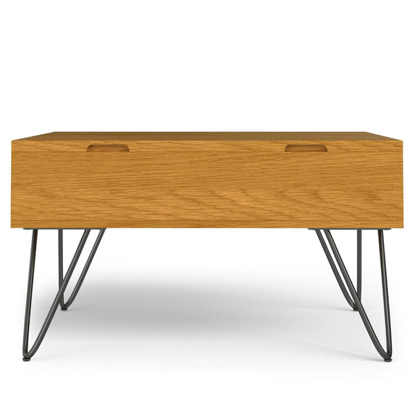 English Elm Hunter Solid Oak Lift Top Square Coffee Table with Hidden Storage and Hairpin Legs B136P429095