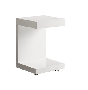 Sunpan Bachelor C-Shaped Side Table Lacquered Gloss Finish with Drawer and Rolling Casters 36556