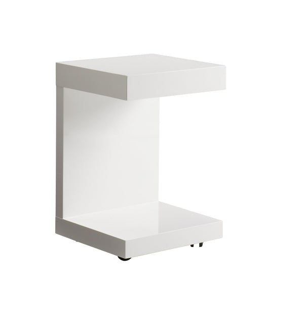 Sunpan Bachelor C-Shaped Side Table Lacquered Gloss Finish with Drawer and Rolling Casters 36556