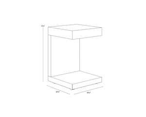 Sunpan Bachelor C-Shaped Side Table Lacquered Gloss Finish with Drawer and Rolling Casters 36556