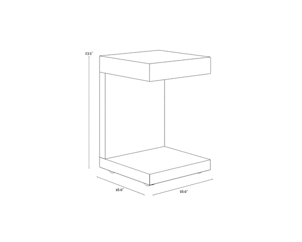 Sunpan Bachelor C-Shaped Side Table Lacquered Gloss Finish with Drawer and Rolling Casters 36556