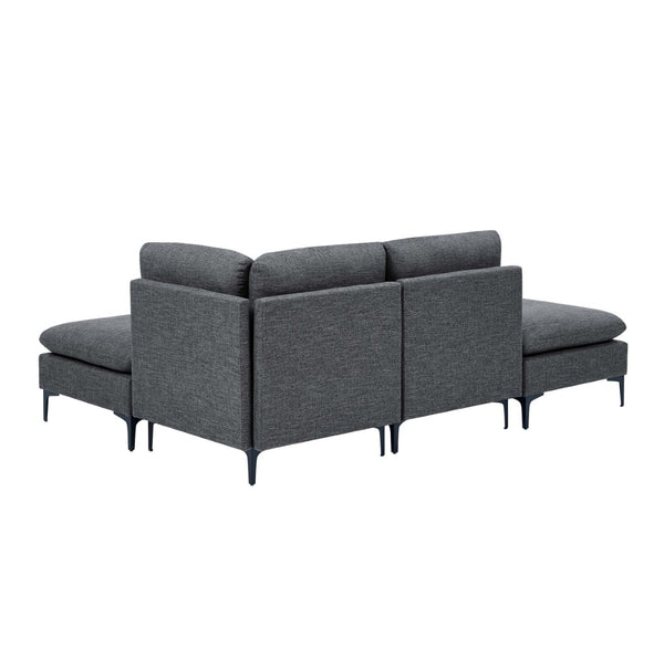 English Elm Linen Upholstered Modular Sectional Sofa with Black Metal Legs for Modern Living Dark Gray B2748S00107