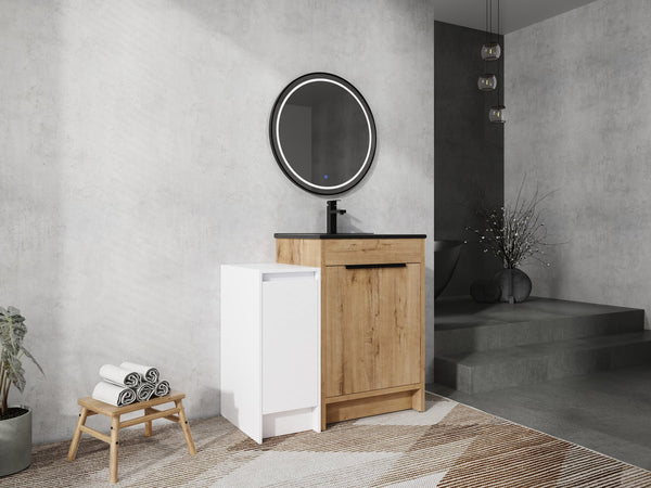 English Elm 36 Inch Freestanding Bathroom Vanity With Black Ceramic Sink & Soft-Close Doors For Modern Spaces W999S00308