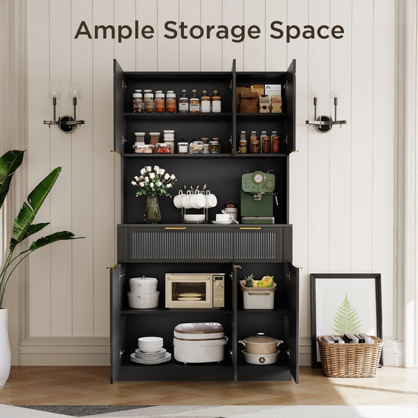 English Elm Pantry Hutch with Fluted Mdf Panels Charging Station Pegboard and Open Shelving T3773P416038