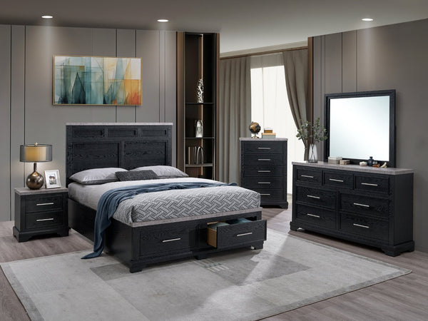 English Elm Nick King Storage Bed with Drawers Bold Headboard Faux Granite and Wood Grain Frame B078S00708