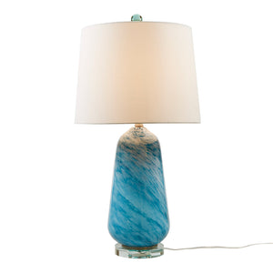 JLA Home INK+IVY - Confetti Aquaviva Glass Table Lamp with Blue Speckled Body, Acrylic Base & White Tapered Shade II153-0159