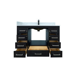 English Elm 48" Matte Black Bathroom Vanity Carrara Top Ceramic Sink 9 Drawers 2 Doors T3785P442235