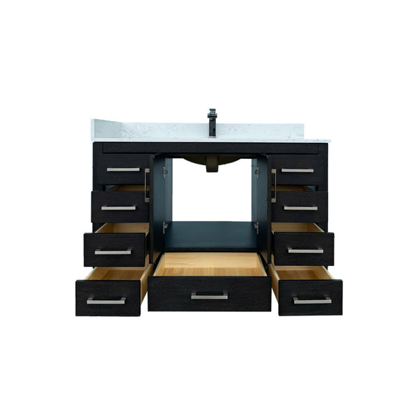 English Elm 48" Matte Black Bathroom Vanity Carrara Top Ceramic Sink 9 Drawers 2 Doors T3785P442235