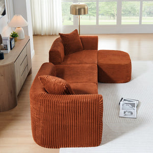 English Elm 114" Cloud Sectional Couch with L-Shape Chaise Modular Corduroy Sofa with Movable Ottoman, No Assembly Required, Plush Comfort for Living Spaces Orange W1117P371653