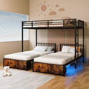 English Elm Triple Bunk Bed Steel Frame Sleeps Three Kids with Noise Reduced Powder Coated Design W3752S00022