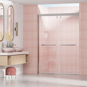 English Elm 44 to 48 Inch Semi Frameless Double Sliding Shower Door with Clear Tempered Safety Glass Brushed Nickel W1920P228060