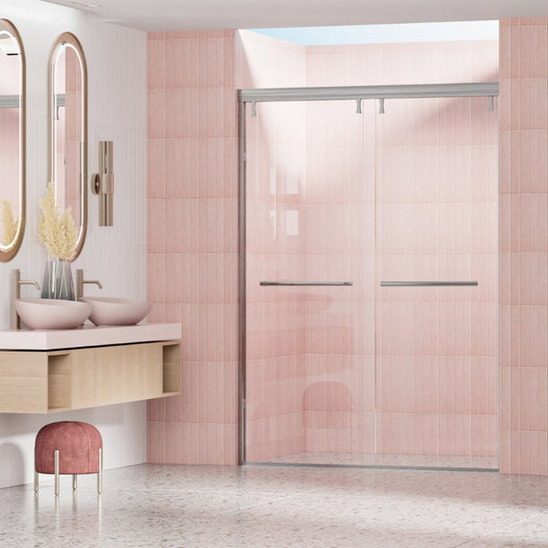 English Elm 44 to 48 Inch Semi Frameless Double Sliding Shower Door with Clear Tempered Safety Glass Brushed Nickel W1920P228060
