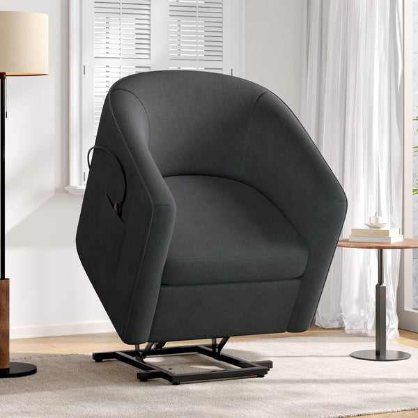 English Elm Power Lift Recliner Barrel Back Chenille Chair for Seniors with Footrest Pocket Dark Grey N719P355911R