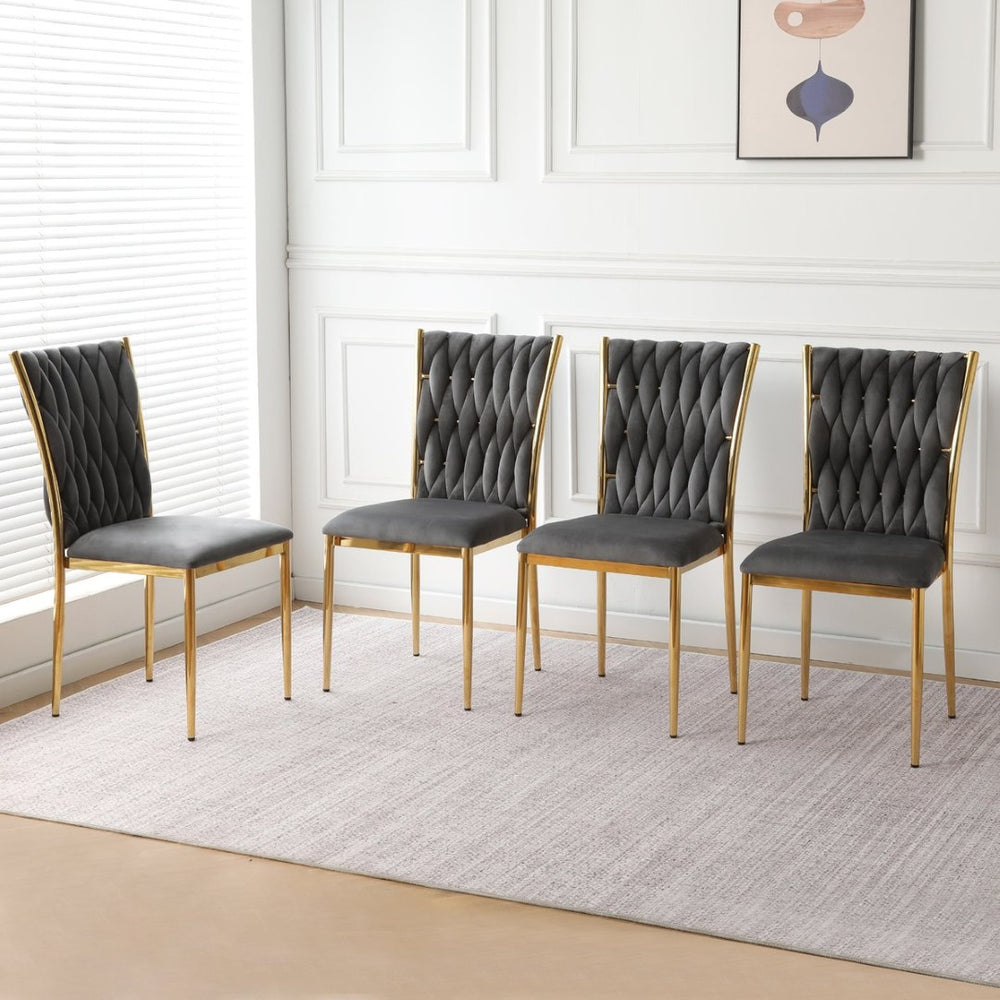 English Elm Modern Velvet Upholstered Dining Chairs Set of 2 with Electroplated Legs for Kitchen Dark Gray W210P301593