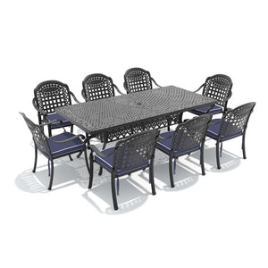 English Elm 9-piece Cast Aluminum Outdoor Dining Set with Carved Patterned Chairs and Weather Resistant Frame W1710S00647