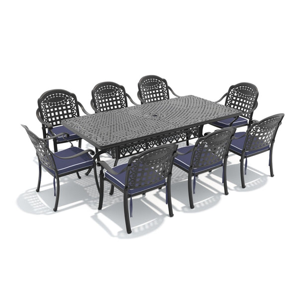 English Elm 9-piece Cast Aluminum Outdoor Dining Set with Carved Patterned Chairs and Weather Resistant Frame W1710S00647