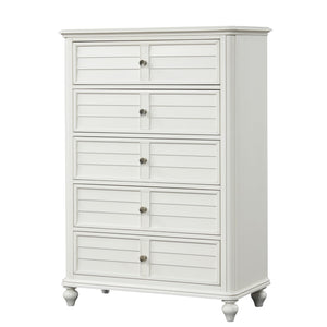 English Elm Coastal Antique White Transitional Chest 38"W x 54"H — Dovetail Drawers, Ball-Bearing Glides, Elegant Beach Style B2741P370382