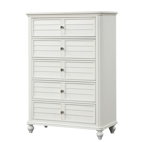English Elm Coastal Antique White Transitional Chest 38"W x 54"H — Dovetail Drawers, Ball-Bearing Glides, Elegant Beach Style B2741P370382